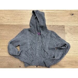 Edikted Grey Cable Knit Cropped Zip-Up Hoodie - Size M